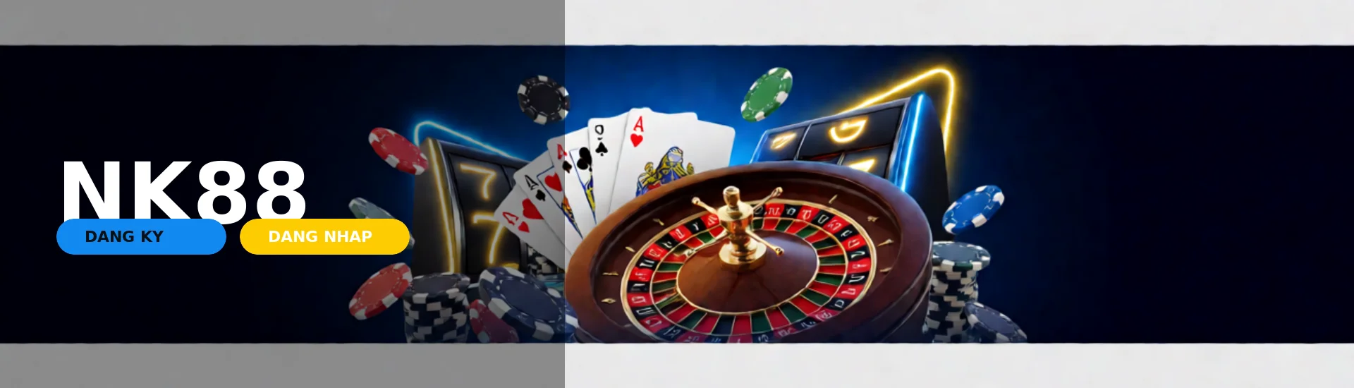 Giao diện trang chủ NK88 hiển thị sảnh casino trực tuyến sang trọng và ứng dụng di động thân thiện trên màn hình desktop